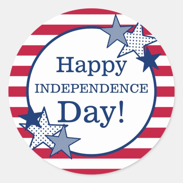 Adesivo Redondo Estrelas do Dia da Independência Strips Patriótico (Frente)