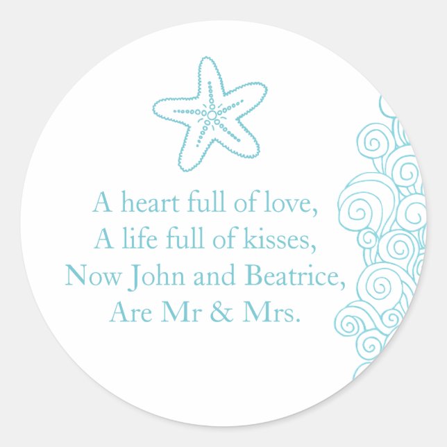 Adesivo Redondo Estrelas do mar de castigo ondas aqua (Frente)