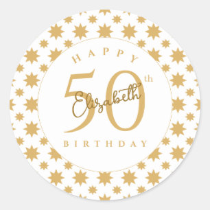 Adesivo Redondo Estrelas Douradas Aniversário de 50 anos Nome Pers
