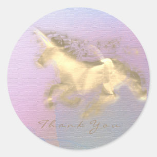 Adesivo Redondo Estrelas Douradas do Magic Unicorn Obrigado PurpOm