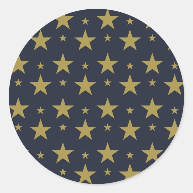 Adesivo Redondo Estrelas Douradas no Azul Marinho – Elegante e Ate (Frente)