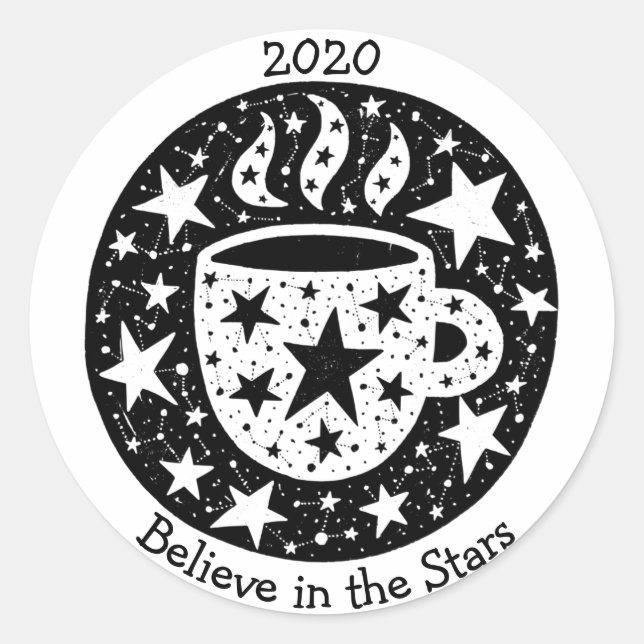 Adesivo Redondo Estrelas e constelações Café Manhã Chá B/W (Frente)