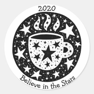 Adesivo Redondo Estrelas e constelações Café Manhã Chá B/W