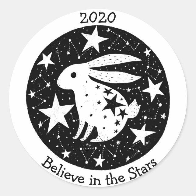 Adesivo Redondo Estrelas e constelações Coelho Estrelado Coelho Es (Frente)