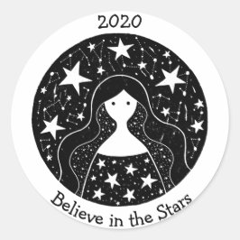 Adesivo Redondo Estrelas e constelações Deusa Mulher B/W