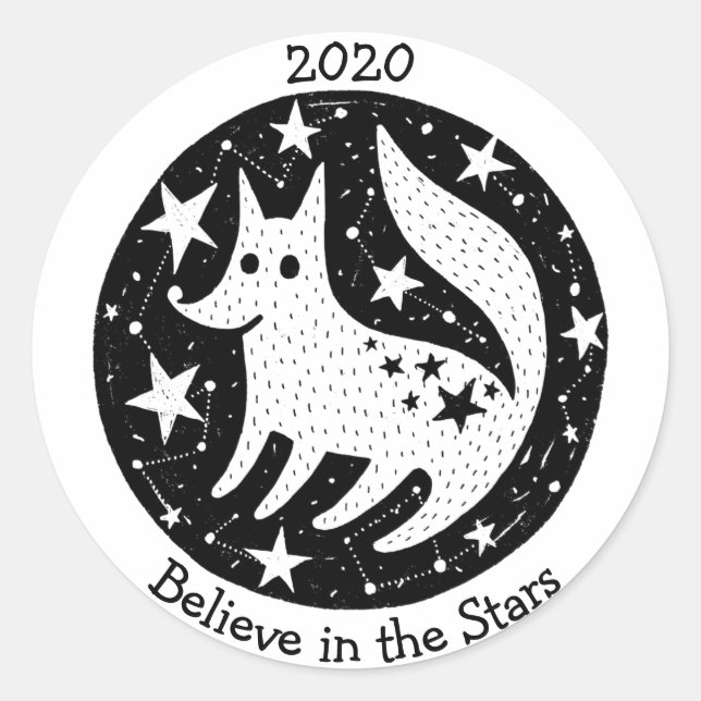 Adesivo Redondo Estrelas e constelações Lobo-Cão Branco Amigável B (Frente)