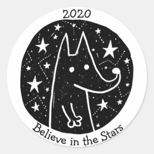 Adesivo Redondo Estrelas e constelações Starry Wolf Dreams B/W
