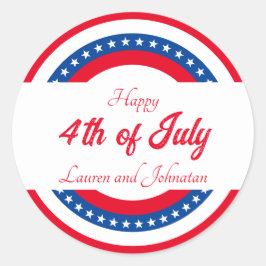 Adesivo Redondo Estrelas e Stripes Branco Vermelho e Azul Obrigado