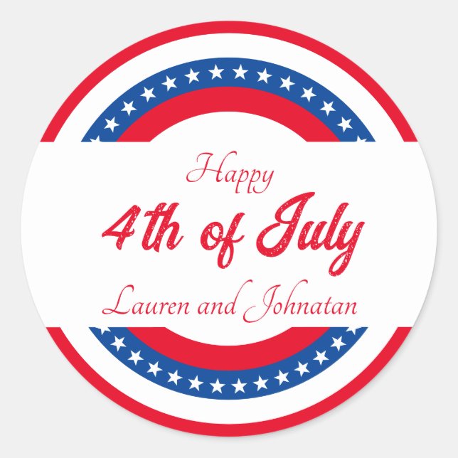 Adesivo Redondo Estrelas e Stripes Branco Vermelho e Azul Obrigado (Frente)