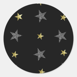 Adesivo Redondo Estrelas Prateadas e Douradas Festa de Estrelas Ne