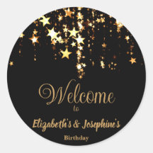 Estrelas pretas elegantes e douradas, aniversário 