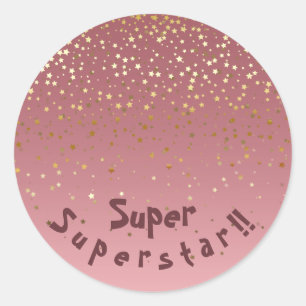 Adesivo Redondo Estrelas rosa Douradas Ameaçadas de "Superstar"
