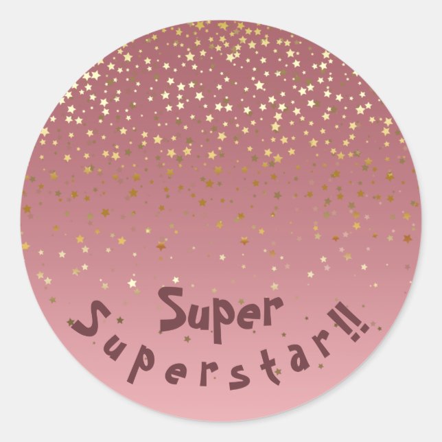 Adesivo Redondo Estrelas rosa Douradas Ameaçadas de "Superstar" (Frente)