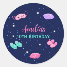 Adesivo Redondo Estrelas roxas rosadas do Partido Sleepover do Slu