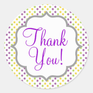 Adesivo Redondo Estrelas roxas, verdes, e amarelas violetas,