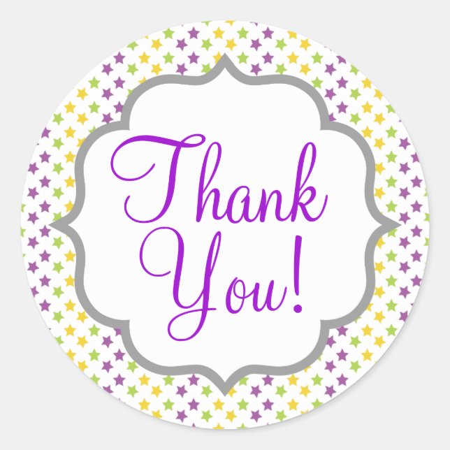 Adesivo Redondo Estrelas violetas roxas, verdes e amarelas, estrel (Frente)