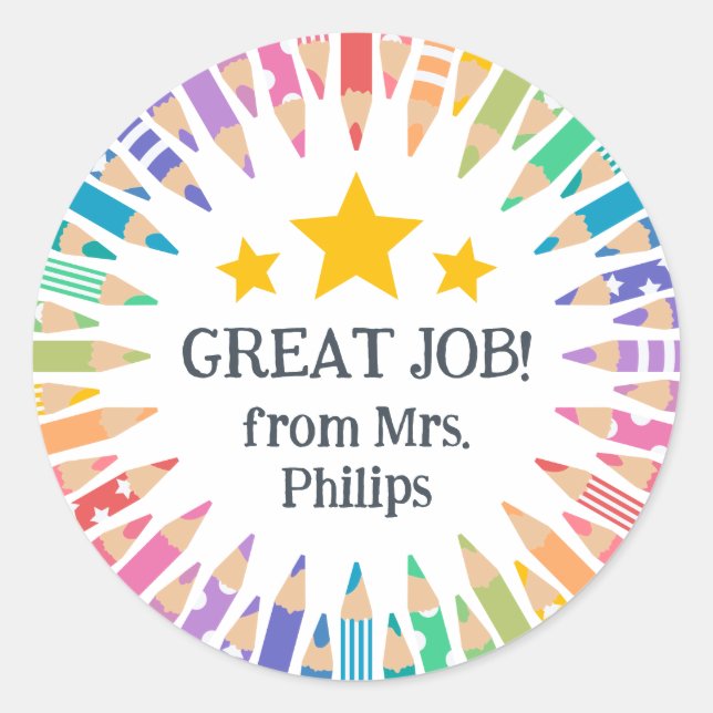 Adesivo Redondo Estudante De Trabalho De Excelente De Lápis De Div (Frente)