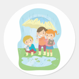 Adesivo Redondo Estudo da Natureza das Crianças em Chuva