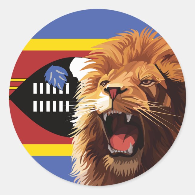 Adesivo Redondo Eswatini Lion Swazi - Bandeira Nacional Animal (Frente)