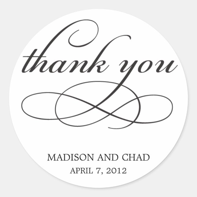 Adesivo Redondo Eterno Script Obrigado A Favorecer Os Stickers (Frente)