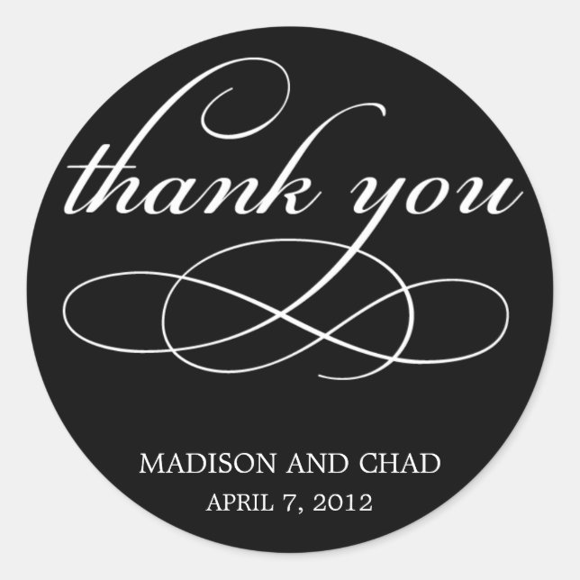 Adesivo Redondo Eterno Script Obrigado A Favorecer Os Stickers (Frente)