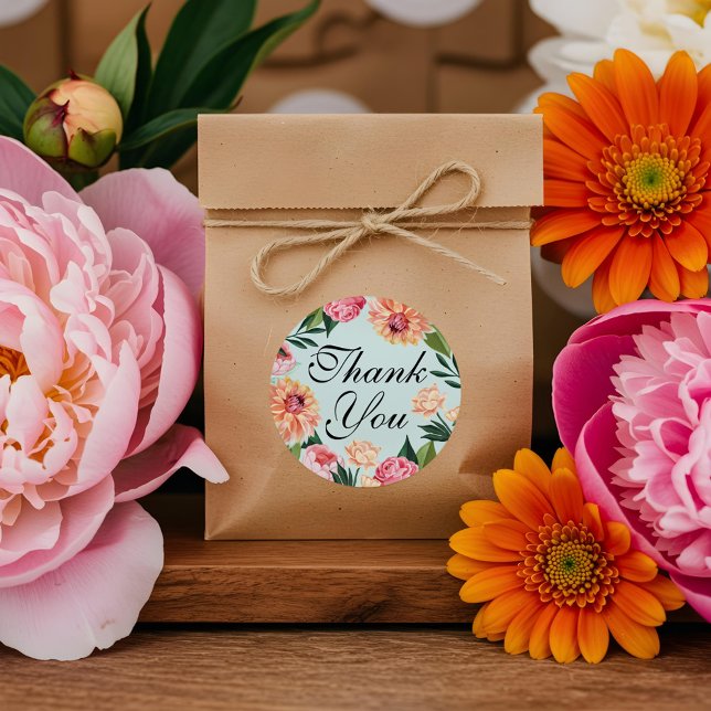 Adesivo Redondo Eterno Watercolor Floral Casamento Obrigado (Timeless Watercolor Floral Wedding Thank You Classic Round Sticker)