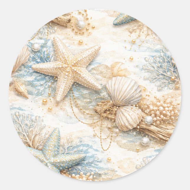 Adesivo Redondo Eterntal Tides Coastal Watercolor Beach Wedding (Frente)