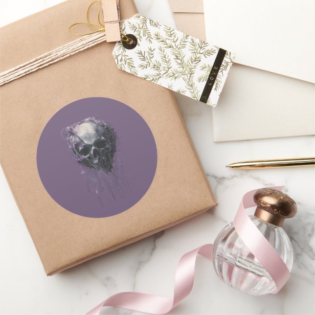 Adesivo Redondo Ethereal Skull Abstract Grunge Dark Art (Presentear)