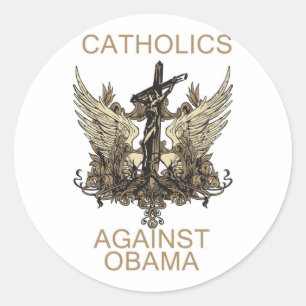 Adesivo Redondo Etiqueta-Católicos contra Obama