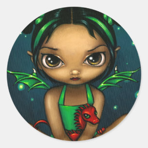 Adesivo Redondo "Etiqueta de Dragonling verde"