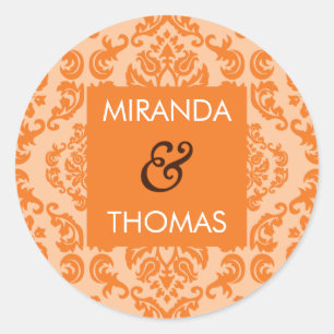 Adesivo Redondo ETIQUETA/SELO DO CASAMENTO:: o damasco colore 8A