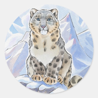 Adesivo Redondo Etiquetas-leopardo-da-neve