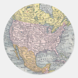 Adesivo Redondo Etiquetas: Mapa de America do Norte, 1921