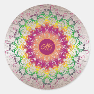Adesivo Redondo Etnia floral multicolor mandala. redonda clássica