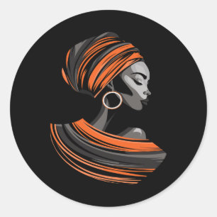 Adesivo Redondo Étnica Kente Cloth Head Enrola Bela Mulher African