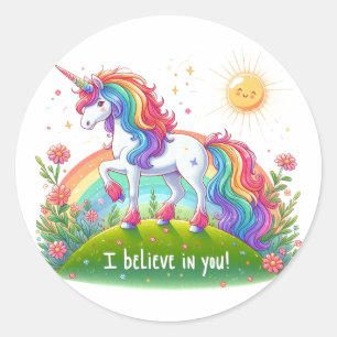Adesivo Redondo Eu acredito em você unicórnio