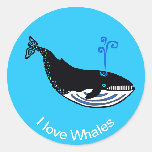 Adesivo Redondo Eu adoro BALEIAS - Natureza - Ecologia - Azul (Frente)