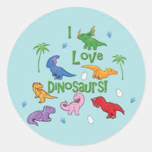 Adesivo Redondo Eu Adoro Dinossauros! (Fofo)