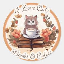 Eu adoro gatos, livros e café