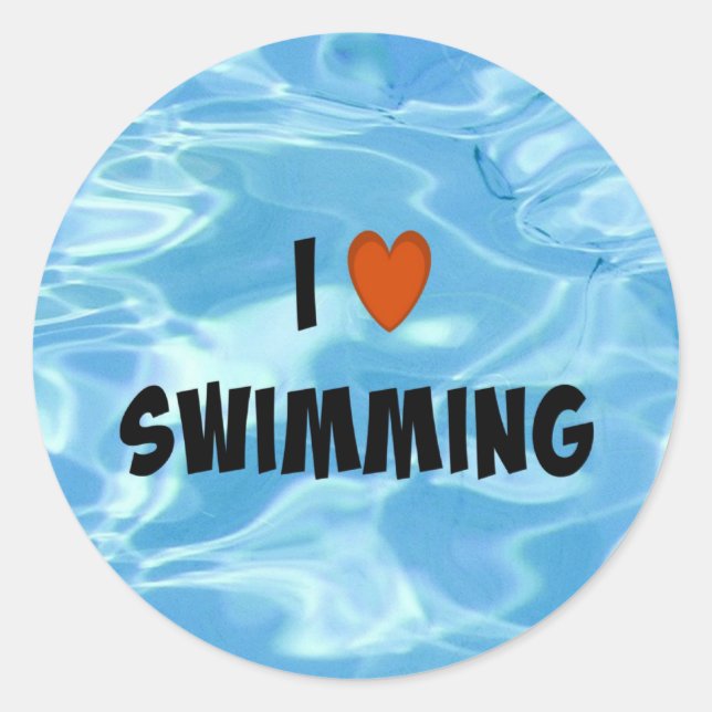 Adesivo Redondo Eu Adoro Nadar... O Convidar Água Azul. (Frente)