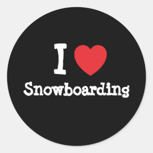 Adesivo Redondo Eu adoro o coração de Snowboard personalizado