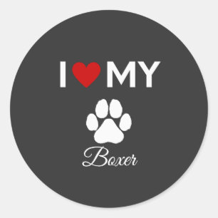 Adesivo Redondo Eu adoro o meu nome personalizado do cão Boxer