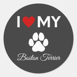 Adesivo Redondo Eu adoro o texto personalizado do meu cão Boston T
