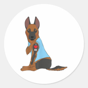 Adesivo Redondo Eu Adoro Pai - Cachorro Coração Tatuagem Belga Mal
