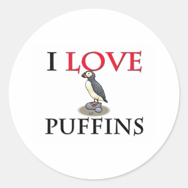 Adesivo Redondo Eu Adoro Puffins (Frente)