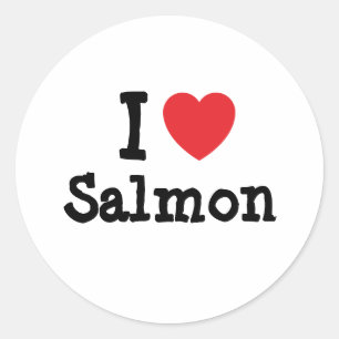 Adesivo Redondo Eu adoro Salmon Heart Shirt