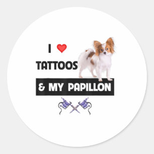 Adesivo Redondo Eu Adoro Tatuagens E Meu Cachorro Papillon Mãe Cor