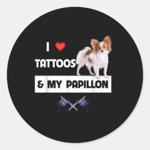 Adesivo Redondo Eu Adoro Tatuagens E Meu Cachorro Papillon Mãe Cor
