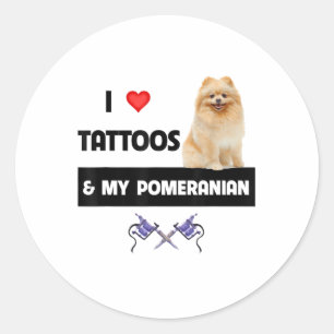 Adesivo Redondo Eu Adoro Tatuagens E Meu Cachorro Pomeraniano Corp