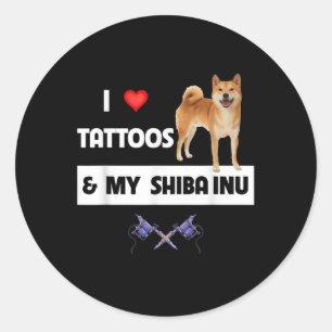 Adesivo Redondo Eu Adoro Tatuagens E Meu Cachorro Shiba Inu Mãe Pa
